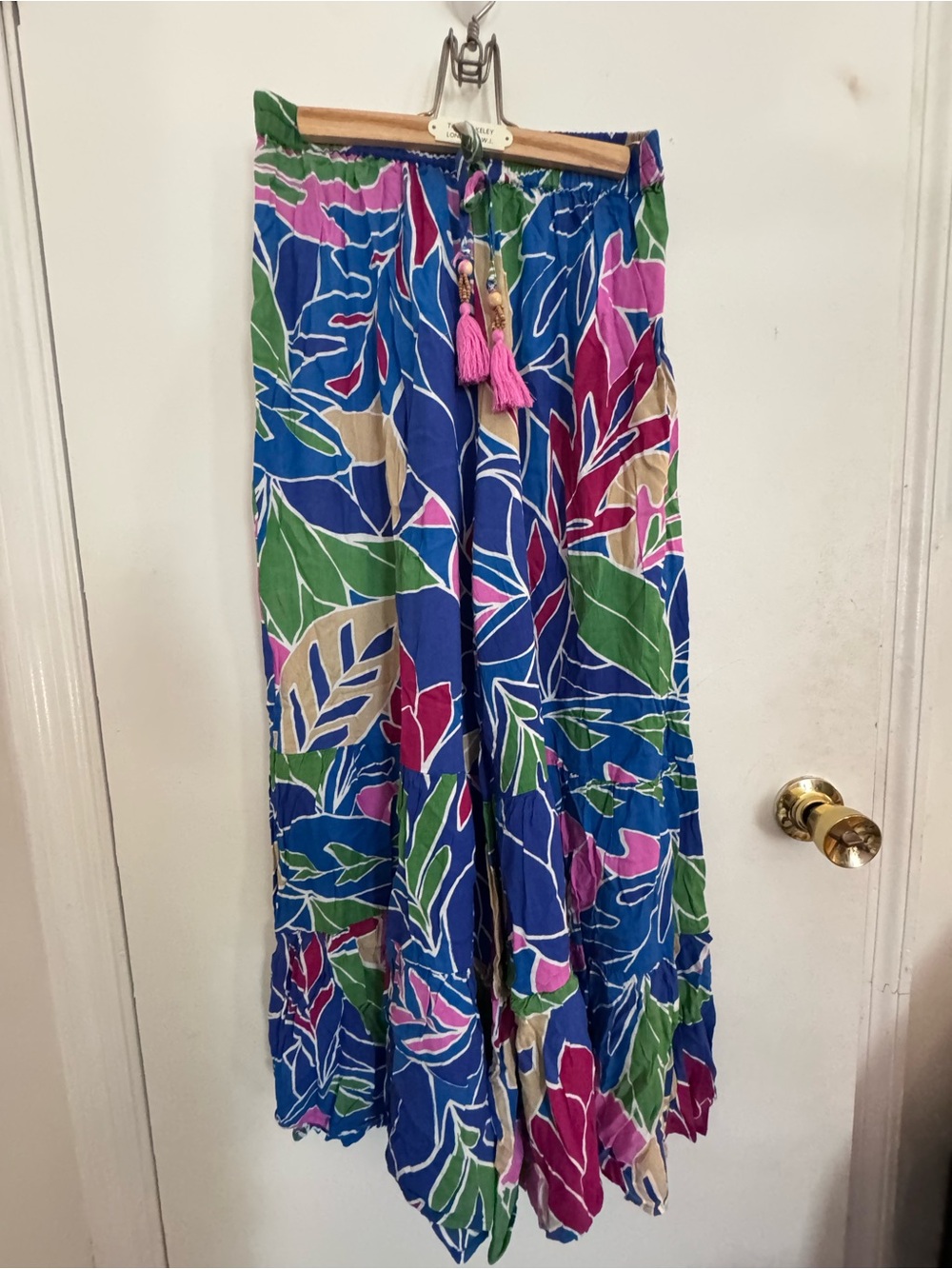 Blue Tropical Print Wide-Leg Palazzo Pants